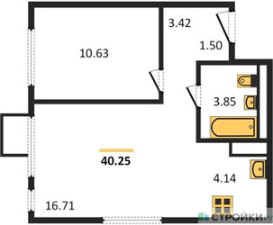 Планировка однокомнатной(квартира) площадью 40.25 квадратных метров в ЖК “ЖК Горки Парк”
