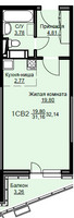 Планировка студии(квартира) площадью 32.7 квадратных метров в “ЖК Соболевка”