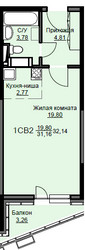 Планировка студии(квартира) площадью 32.7 квадратных метров в ЖК “ЖК Соболевка”