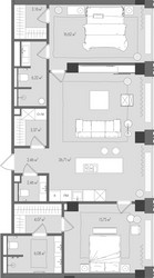 Планировка двухкомнатной(квартира) площадью 96.9 квадратных метров в ЖК “Клубный дом Форум”