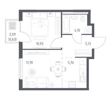 Планировка однокомнатной(квартира) площадью 38.33 квадратных метров в “ЖК Горки Парк”