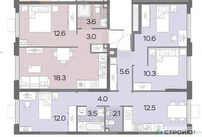 Планировка трехкомнатной(квартира) площадью 60.6 квадратных метров в “ЖК Лучи-2”