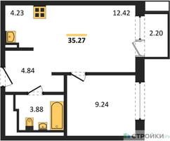 Планировка однокомнатной(квартира) площадью 35.27 квадратных метров в “ЖК Прибрежный Парк”
