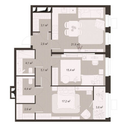 Планировка двухкомнатной(квартира) площадью 79.9 квадратных метров в ЖК “ЖК Гранд Комфорт”