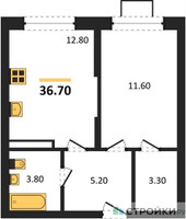 Планировка однокомнатной(квартира) площадью 36.7 квадратных метров в “ЖК Видный берег 2”
