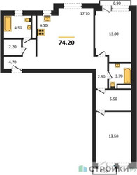 Планировка двухкомнатной(квартира) площадью 74.7 квадратных метров в ЖК “ЖК Новая Щербинка”