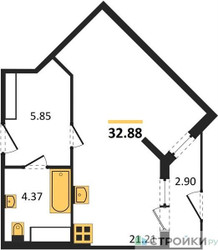 Планировка студии(квартира) площадью 32.88 квадратных метров в ЖК “ЖК Светлый мир БиоПолис”
