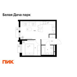 Планировка однокомнатной(квартира) площадью 35.2 квадратных метров в ЖК “ЖК Белая Дача парк”