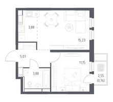 Планировка однокомнатной(квартира) площадью 39.97 квадратных метров в “ЖК Большое Путилково”