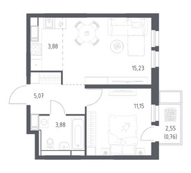 Планировка однокомнатной(квартира) площадью 39.97 квадратных метров в ЖК “ЖК Большое Путилково”