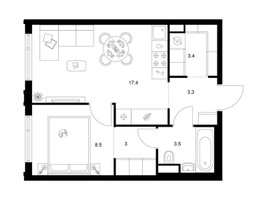 Планировка однокомнатной(квартира) площадью 39.1 квадратных метров в “ЖК Саларьево парк”