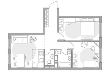 Планировка трехкомнатной(квартира) площадью 54.84 квадратных метров в ЖК “ЖК Аникеевский”