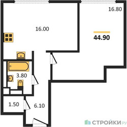 Планировка однокомнатной(квартира) площадью 44.9 квадратных метров в ЖК “ЖК Нагатино Ай-Лэнд”