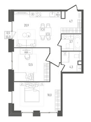 Планировка двухкомнатной(квартира) площадью 65.3 квадратных метров в ЖК “ЖК Pave (Пэйв)”