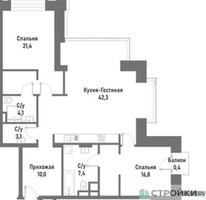 Планировка двухкомнатной(квартира) площадью 105.6 квадратных метров в “ЖК Ренессанс”