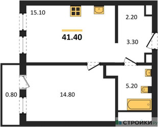 Планировка однокомнатной(квартира) площадью 41.4 квадратных метров в ЖК “Акценты”