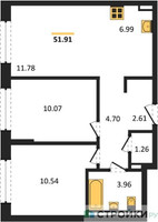 Планировка двухкомнатной(квартира) площадью 51.91 квадратных метров в “ЖК Квартал Марьино”
