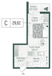 Планировка студии(квартира) площадью 31.44 квадратных метров в ЖК “ЖК Рига Хиллс”