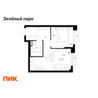 Планировка однокомнатной(квартира) площадью 35.3 квадратных метров в “ЖК Зеленый парк”