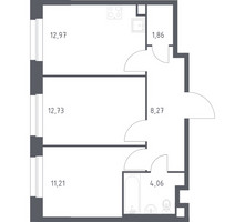 Планировка двухкомнатной(квартира) площадью 51.1 квадратных метров в “ЖК ЭкоБунино (Южное Бунино)”
