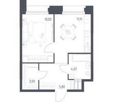Планировка однокомнатной(апартаменты) площадью 34.74 квадратных метров в “ЖК Апарт-отель Тропарево парк”