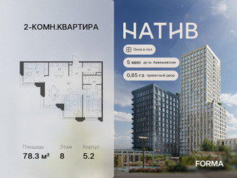 Планировка двухкомнатной(квартира) площадью 78.3 квадратных метров в ЖК “ЖК Натив”