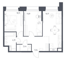 Планировка двухкомнатной(апартаменты) площадью 55.07 квадратных метров в “ЖК Апарт-отель Тропарево парк”