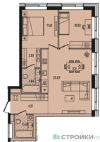 Планировка двухкомнатной(квартира) площадью 64.7 квадратных метров в “ЖК Republic (Репаблик)”