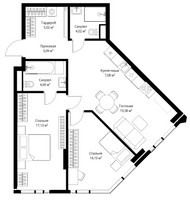 Планировка двухкомнатной(апартаменты) площадью 74.47 квадратных метров в “ЖК Джойс”