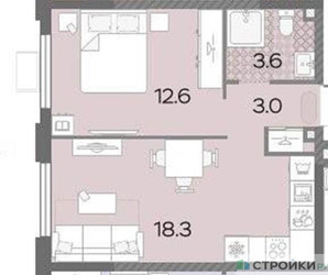 Планировка однокомнатной(квартира) площадью 37.5 квадратных метров в ЖК “ЖК Лучи-2”