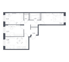 Планировка трехкомнатной(квартира) площадью 76.15 квадратных метров в “ЖК Квартал Строгино”