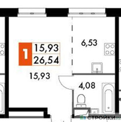 Планировка студии(апартаменты) площадью 26.54 квадратных метров в “ЖК Движение. Говорово”