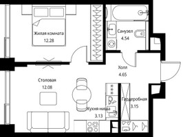 Планировка однокомнатной(квартира) площадью 39.83 квадратных метров в “ЖК Сити Бэй”