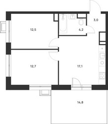 Планировка двухкомнатной(квартира) площадью 53.9 квадратных метров в ЖК “ЖК Форевиль”
