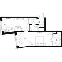 Планировка однокомнатной(квартира) площадью 55.9 квадратных метров в “ЖК Нексус от Аквилон”