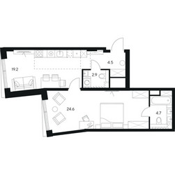 Планировка однокомнатной(квартира) площадью 55.9 квадратных метров в ЖК “ЖК Нексус от Аквилон”