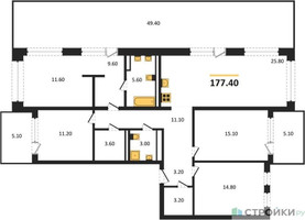 Планировка 4+ комнатной(квартира) площадью 177.4 квадратных метров в “ЖК Дом А”