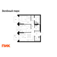 Планировка двухкомнатной(квартира) площадью 56 квадратных метров в “ЖК Зеленый парк”