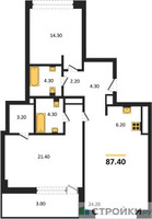Планировка двухкомнатной(квартира) площадью 87.4 квадратных метров в “ЖК Монблан”