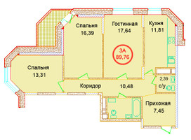 Планировка трехкомнатной(квартира) площадью 86.5 квадратных метров в “ЖК Эдельвейс-комфорт”