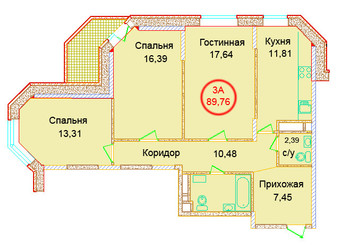 Планировка трехкомнатной(квартира) площадью 86.5 квадратных метров в ЖК “ЖК Эдельвейс-комфорт”