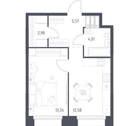 Планировка однокомнатной(апартаменты) площадью 38.48 квадратных метров в ЖК “ЖК Апарт-отель Тропарево парк”