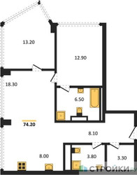 Планировка двухкомнатной(квартира) площадью 74.2 квадратных метров в ЖК “ЖК High Life (Хай Лайф)”