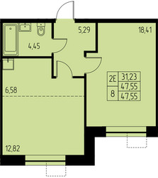 Планировка двухкомнатной(квартира) площадью 47.5 квадратных метров в ЖК “ЖК Дом на Студенческом”