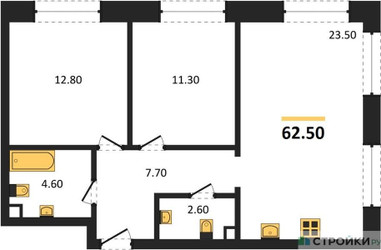 Планировка двухкомнатной(квартира) площадью 62.5 квадратных метров в ЖК “ЖК ЗИЛАРТ”