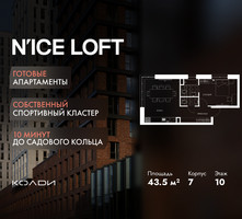 Планировка двухкомнатной(апартаменты) площадью 43.5 квадратных метров в “ЖК N’ICE LOFT (Найс Лофт)”