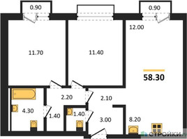 Планировка двухкомнатной(квартира) площадью 58.3 квадратных метров в “ЖК Равновесие”