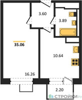 Планировка однокомнатной(квартира) площадью 35.06 квадратных метров в “ЖК Новое Внуково”