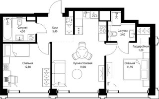 Планировка двухкомнатной(квартира) площадью 59.8 квадратных метров в “ЖК СЕТ”