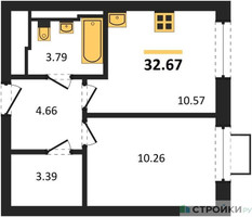 Планировка однокомнатной(квартира) площадью 32.67 квадратных метров в “ЖК Квартал Строгино”